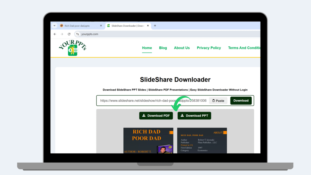 Press on the download button of download pdf or download ppt
